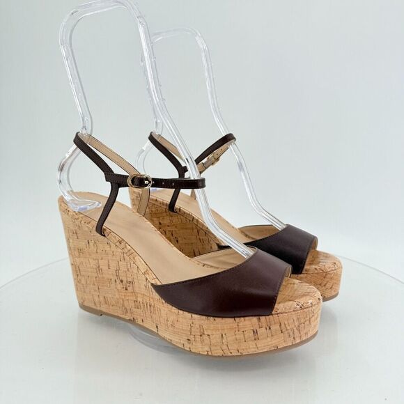 Stuart Weitzman Palmina Womens 8.5B Leather Platform Wedge Heel Sandals Brown - Picture 2 of 16